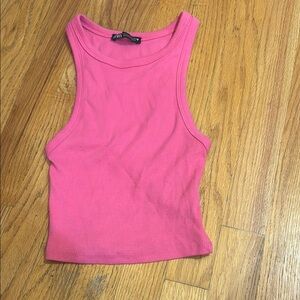 Zara Pink Fitted Crop Tank Top